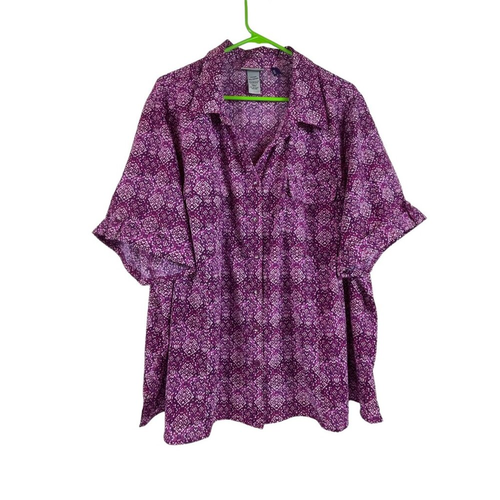 Catherines Floral Print Blouse Sz 3XL‎ Plus Petite Womens Top Short Sleeve Pink